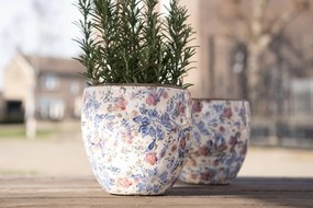 Okrasný kvetináč s modrými kvetmi - Ø 18 * 17 cm