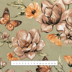 Biante Bavlnený štvorcový obrus Sandra SA-472 Hnedé kvety magnólie na zelenom 90x90 cm