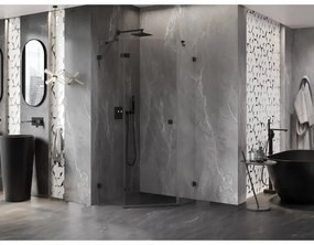Mexen Lunar, päťuholníkový sprchový kút s ľavým sklonom 80 x 80 cm, 8mm číre sklo, čierny profil, 831-080L-080P-70-00-L