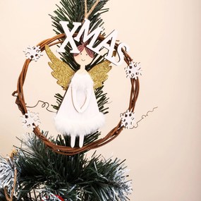 Tutumi - Okrúhla vianočná výzdoba na dvere Anjel 16cm KL-21X15, hnedá, CHR-00675