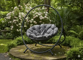 CH ZÁVESNÁ STOLIČKA NA TERASU – TMAVOSIVÝ VANKÚŠ, SIVÝ RÁM 115,5 X 140 X 167,5 CM