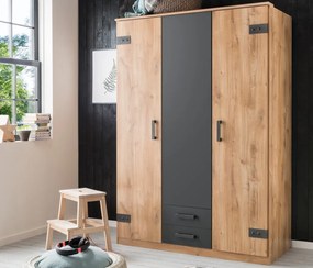 Šatníková skriňa so zásuvkami Cork, 135 cm, doskový dub/grafit