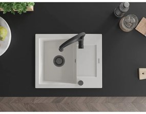 Mexen Enzo, 1-komorový granitový drez 576x465x174 mm a drezová batéria Aster, biela, 6506-20-73450-70-B