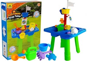 LEAN TOYS Stolík s pieskoviskom + formičky, lopatky, krhla