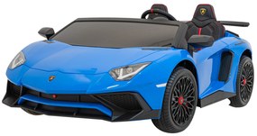 Autíčko Lamborghini Aventador SV na batérie pre 2 deti Modré + 2,4 GHz diaľkové ovládanie + EVA pena + audio LED