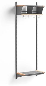 Vešiaková stena JEPPE s 2 priehradkami, základná sekcia, 1790x600x310 mm, strieborná/breza
