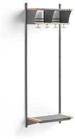 Vešiaková stena JEPPE s 2 priehradkami, základná sekcia, 1790x600x310 mm, strieborná/breza