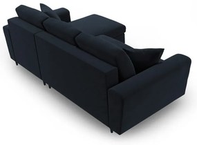 Tmavomodrá zamatová rozkladacia/s úložným priestorom rohová pohovka Kyoto – Cosmopolitan Design