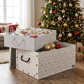 Domo Living Vianočný úložný box na banky, vianočné ozdoby DOMO s prepážkami, biela a zlatá, 39 x 50 x 24 cm