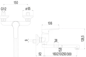 Mereo Mereo, Drezová nástenná batéria, Zuna, s ramienkom plochým rovným 250 mm, chróm, MER-CB302A01Z