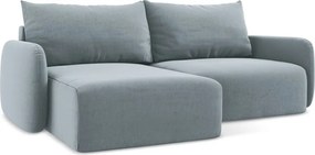 Modrá zamatová rozkladacia/s úložným priestorom rohová pohovka (ľavý roh/s leňoškou) Kalena – Makamii