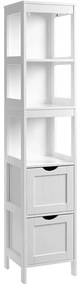 Kúpeľňová vysoká skrinka, s 2 zásuvkami a 3 policami, biela