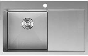 Mexen Exar, 1-komorový nerezový drez s odkvapkávačom, ľavý, 780 x 480 mm, brúsena oceľ, vzor voština, 6433781010L-01HC