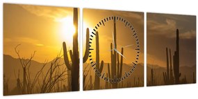 Obraz - Kaktusy Saguaro (s hodinami) (90x30 cm)