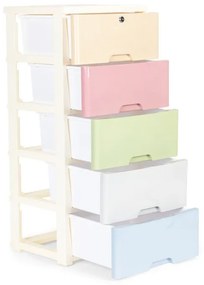 Regál s 5 zásuvkami v príjemných pastelových farbách