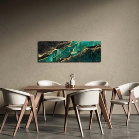 Obraz - Petrolejovo-zlaté mramorovanie (s hodinami) (90x30 cm)