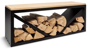 Kindlewood L Black, stojan na drevo, lavička, 104 × 40 × 35 cm, bambus, zinok