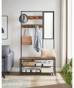 VASAGLE HSR415B01 – multifunkčný vešiak na kabáty so zrkadlom a lavicou