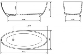 Mexen Prato, voľne stojaca vaňa z konglomerátu 170 x 70 cm, čierna matná, 57251707070