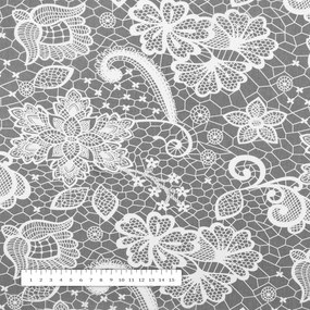 Biante Bavlnený záves Sandra SA-550 Biela krajka na sivom 150x190 cm