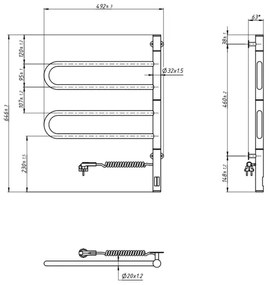 Elektrický otočný sušák na uteráky FOUETTE 128W/230V 64,6 cm IP44 biely