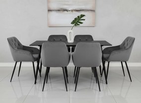 Noela Jedálenský set CERAMON 140 čierny + 6x stolička SIENA sivá