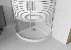 Mexen Rio, štvrťkruhový sprchovací kút s posuvnými dverami 70 x 70 cm, 6mm číre/pásy sklo, chrómový profil + biela sprchová vanička, 863-070-070-01-20-4110