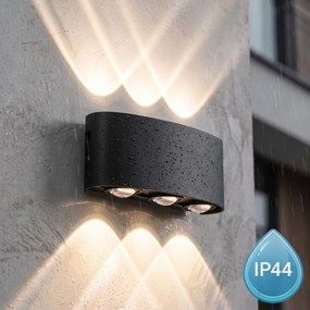Toolight Toolight, JNH040-6G, vonkajšie LED nástenné svietidlo hore/dole, 6 LED, 12 W, 4000 K, IP44, čierna matná, OSW-56231