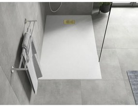 Mexen Hugo, obdĺžniková sprchová vanička SMC 150 x 90 cm, biela, zlatá krytka, 42109015-G