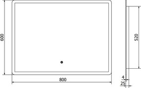 Mexen Navia kúpeľňové zrkadlo s podsvietením 80 x 60 cm, LED 6000K, antivap - 9803-080-060-611-00