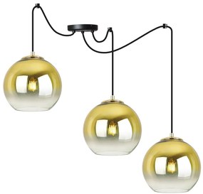 Závesné svietidlo Bergen Gold Spider, 3x zlaté/transparentné sklenené tienidlo (fi 20cm)