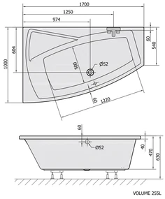 Polysan Polysan, EVIA L asymetrická vaňa 170x100x47cm, biela, 21611