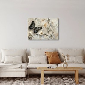 Sklenený obraz - Mramorové pozadie s motýľmi (70x50 cm)
