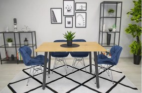 Zamatová jedálenská stolička Paris modrá so striebornými nohami