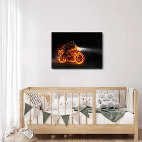 Sklenený obraz - Motorkár s plameňmi (70x50 cm)