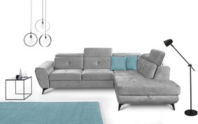 Rohová sedacia súprava Sergio, svetlo šedá látka, pravý roh