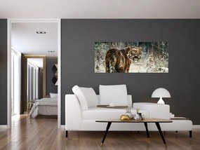 Obraz - Tiger v zasneženom lese, olejomaľba (120x50 cm)