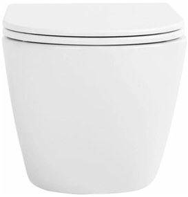 Rea Carlo Mini, závesné záchodová misa Tornado Rimless 485x365x350 mm + WC sedadlo, biela lesklá, REA-C8770