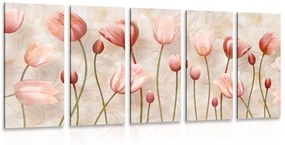 5-dielny obraz staroružové tulipány - 200x100