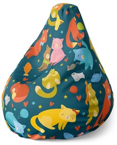 Sablio Sedací vak Pear Mačky s rybkami - 70 x 95 x 15 cm