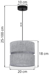 Závesné svietidlo Len, 1x šedé textilné tienidlo, (fi 20 cm), b