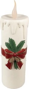 Biela vianočná sviečka s vínovou mašľou Led Candle - 18*20*56 cm / 3*AA