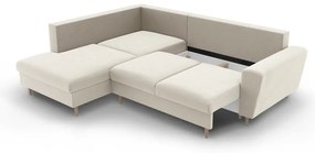 Béžová zamatová rozkladacia/s úložným priestorom rohová pohovka (ľavý roh/do L) Kyoto – Cosmopolitan Design