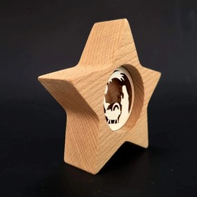 AMADEA Drevená hviezda s vkladom - betlehem, masívne drevo, 10x10x3 cm