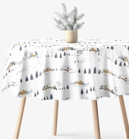 Goldea vianočný okrúhly teflónový obrus - zimná krajina Ø 120 cm