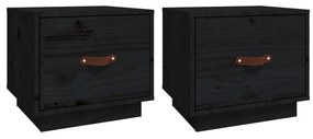 vidaXL Nočné stolíky čierne 2 ks 40x34x35 cm masívne borovicové drevo