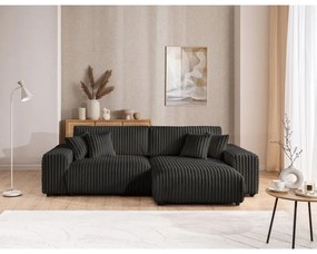 Tmavosivá menčestrová rozkladacia/s úložným priestorom rohová pohovka (pravý roh) Sarina – Ropez