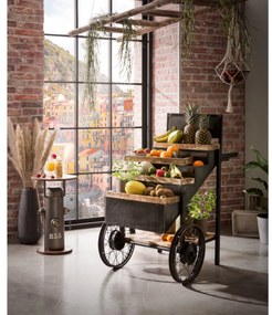 Čierny kovový trhový vozík s drevenou doskou Leeds Market - 69*108*125cm