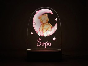 Detská nočná lampa s menom - macko ružový