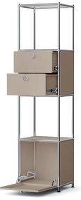 Kovový regál »CN3 Slim Line« s 2 pohyblivými zásuvkami a 1 pohyblivými výklopnými dvierkami, hnedosivý